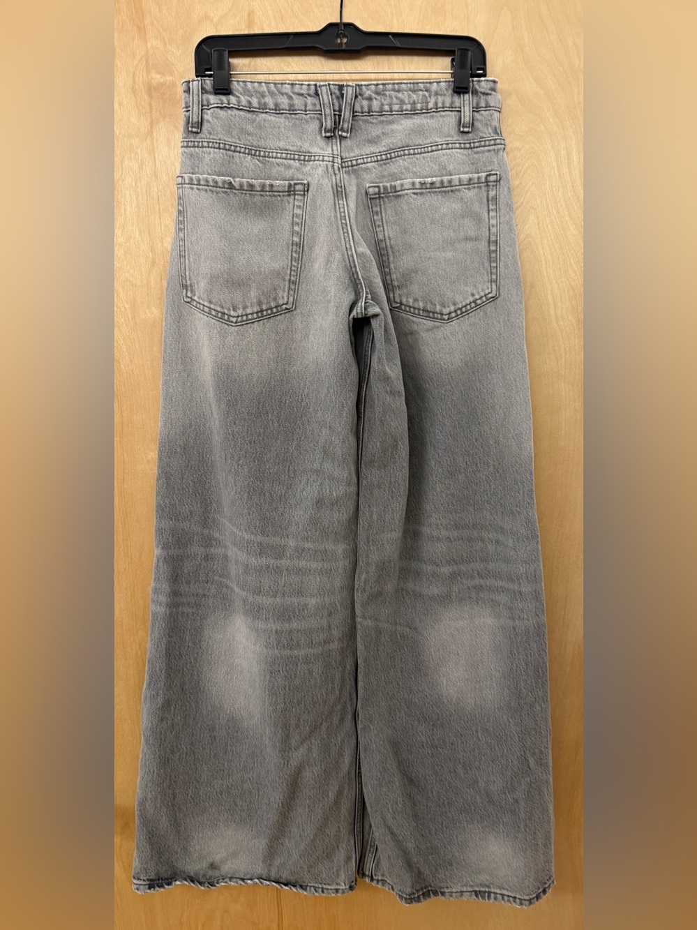 Zara Grey TRF Low Rise Wide Leg Elephant Jeans Acid Wash Full Length Sz 4/26 - Picture 11 of 16
